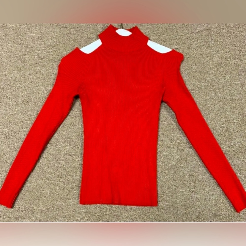 Elegant Off-the-Shoulder Red Sweater. red skinny sweater for women XXS-XS